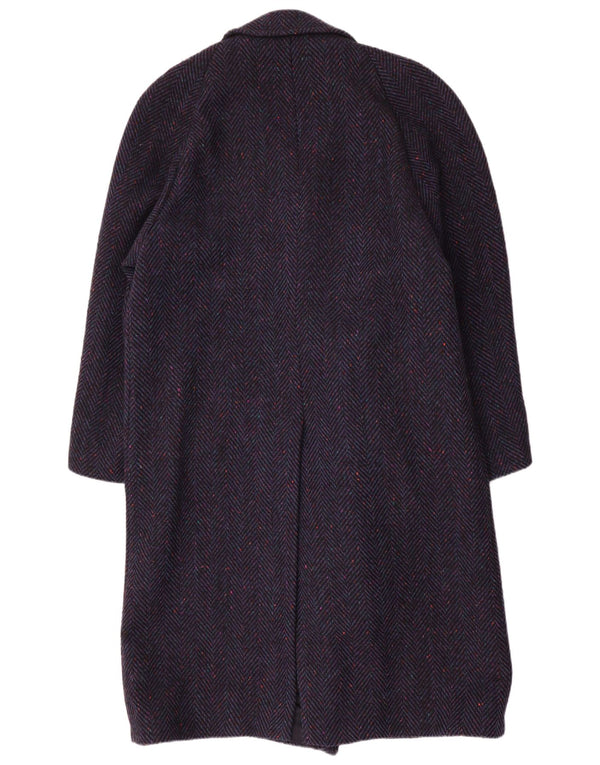 DONEGAL Mens Double Breasted Coat UK 38 Medium Navy Blue Herringbone Wool