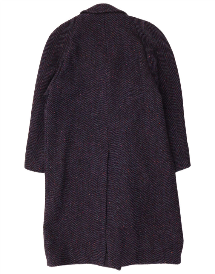 DONEGAL Mens Double Breasted Coat UK 38 Medium Navy Blue Herringbone Wool