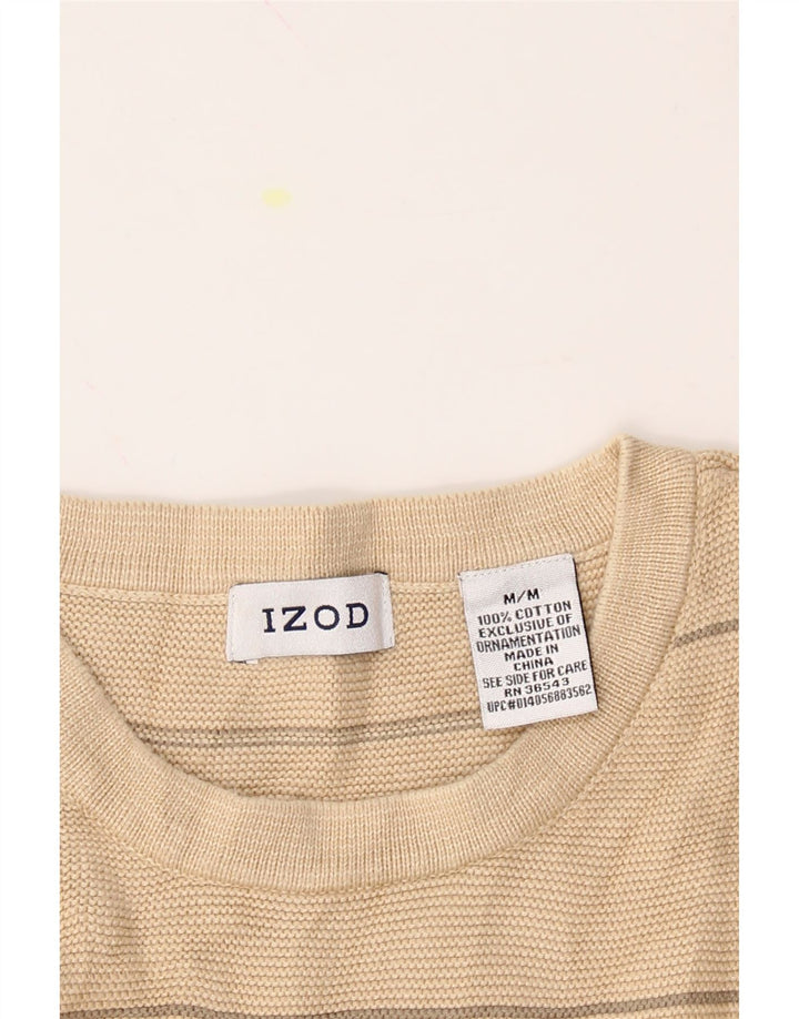 IZOD Mens Crew Neck Jumper Sweater Medium Beige Striped Cotton Vintage Izod and Second-Hand Izod from Messina Hembry 