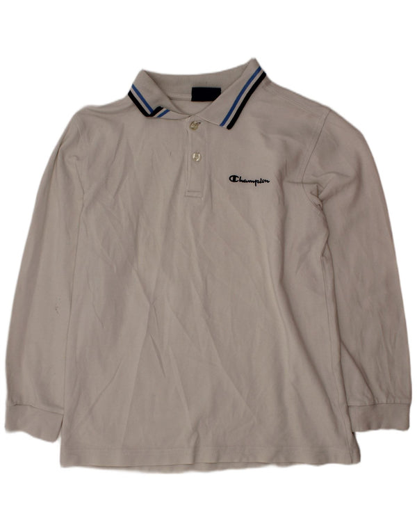 CHAMPION Boys Long Sleeve Polo Shirt 9-10 Years Medium White
