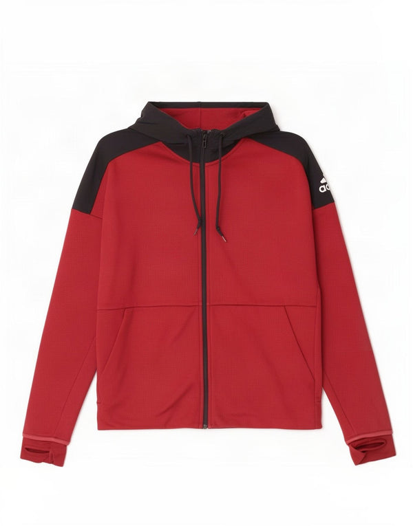 Adidas Mens Zip Hoodie Sweater Small Burgundy Colourblock