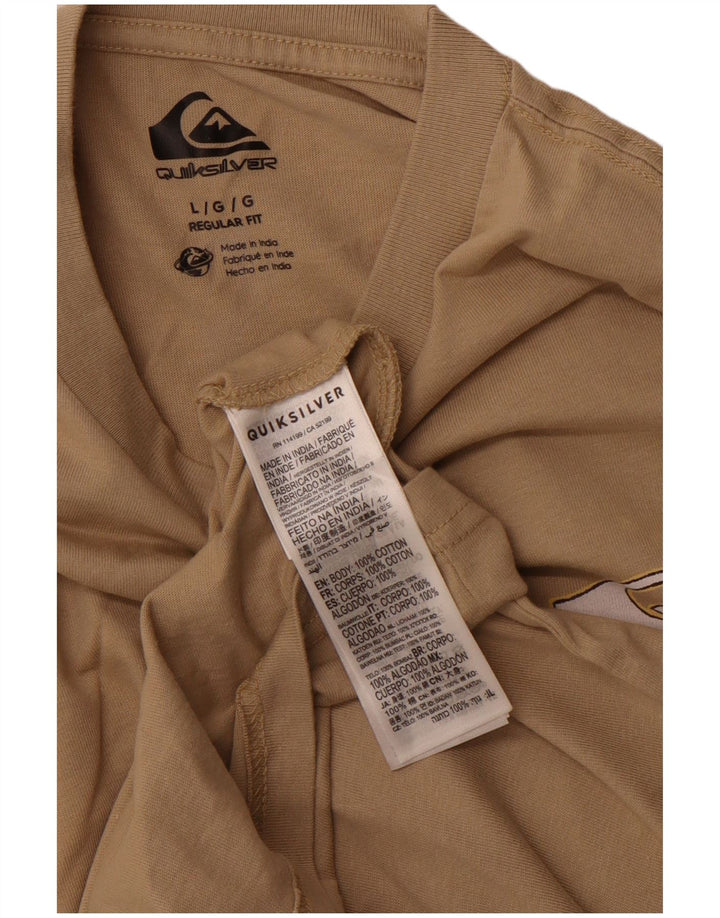 QUIKSILVER Mens Regular Fit Graphic T-Shirt Top Large Beige Cotton