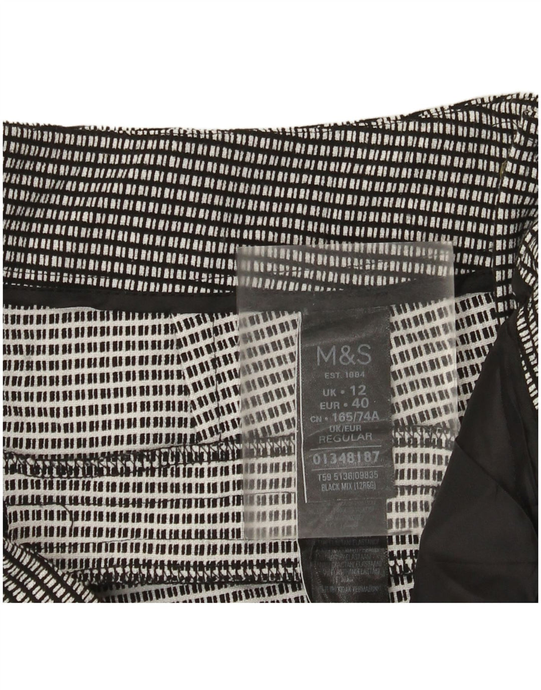 Marks & Spencer Womens Chino Trousers UK 12 Medium W32 L29 Black Check