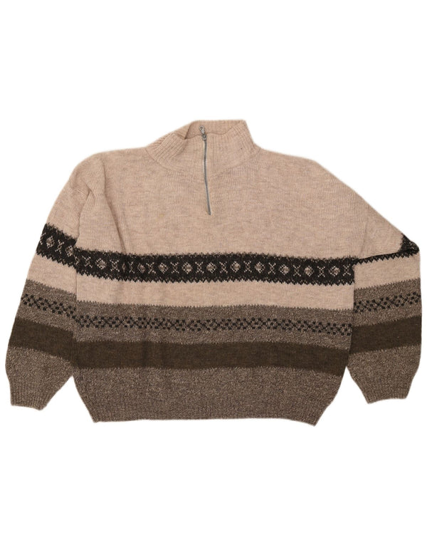 Southern Mens Zip Neck Jumper Sweater 2XL Beige Fair Isle Acrylic
