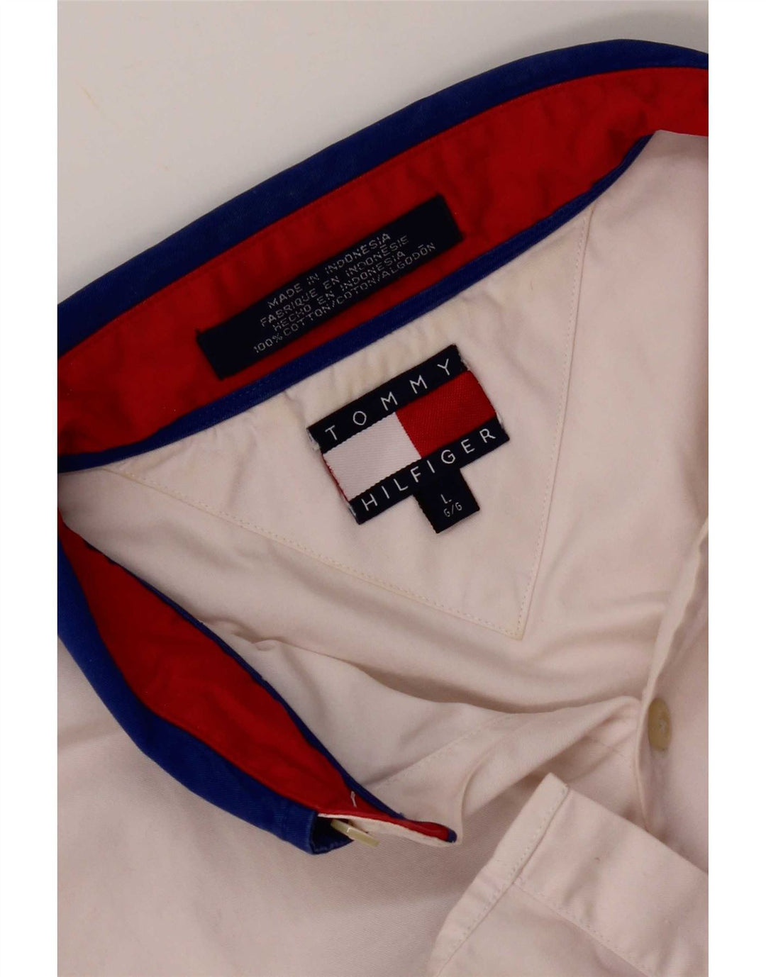 Tommy Hilfiger Mens Shirt Large White Colourblock Cotton