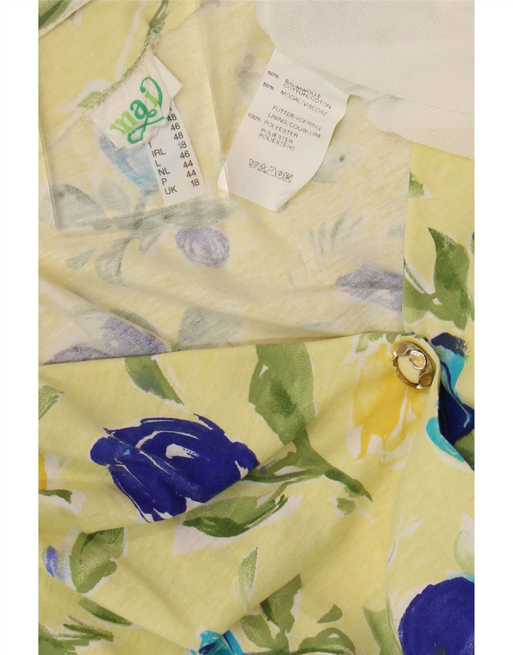 VINTAGE Womens Short Sleeves Shirt Dress UK 18 XL  Yellow Floral Cotton