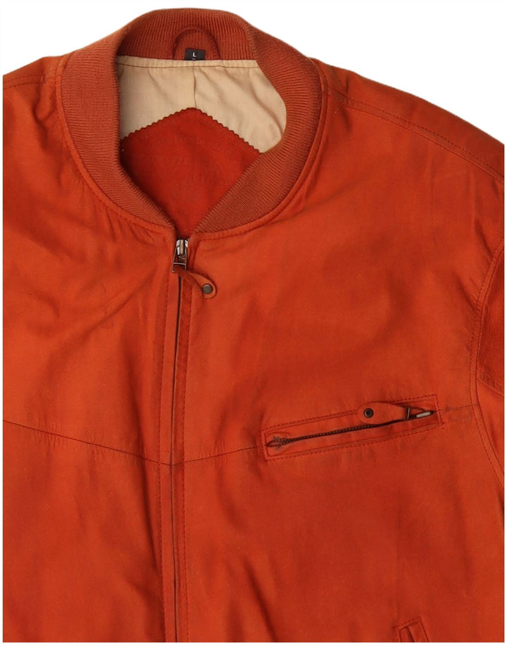 C&A Mens Leather Bomber Jacket UK 40 Large Orange Leather