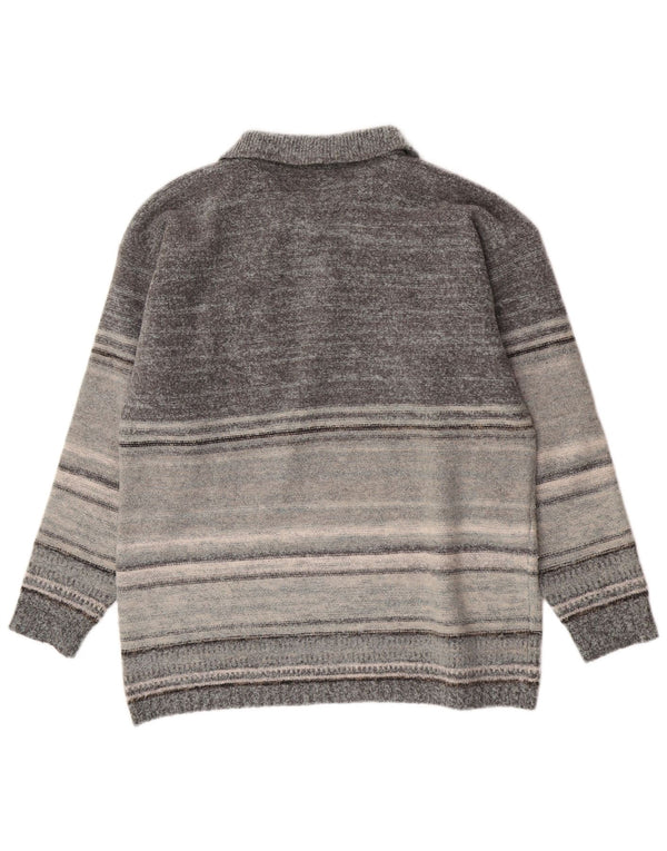 Kappa Mens Polo Neck Jumper Sweater XL Grey Striped Wool