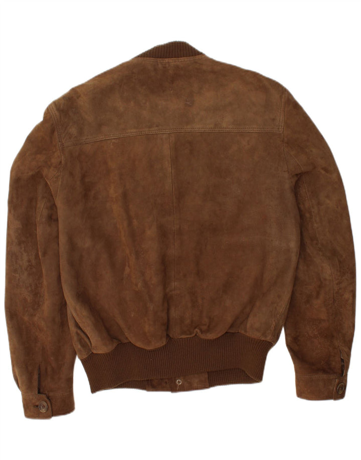 VINTAGE Mens Suede Bomber Jacket IT 44 XS Brown