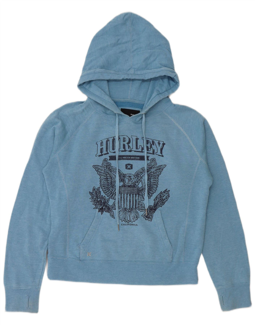 HURLEY Womens California Graphic Hoodie Jumper UK 14 Medium Blue Polyester