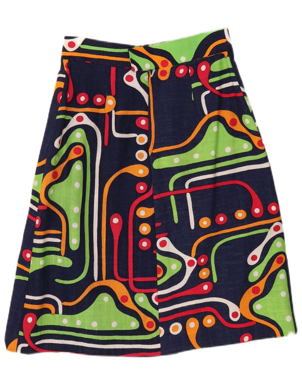 Vintage Womens A-Line Skirt IT 40 Small W27 Navy Blue Geometric