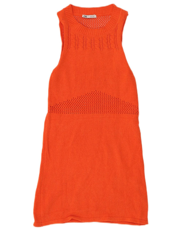 ZARA Womens Sleeveless Jumper Dress UK 8 Small Orange Polyester