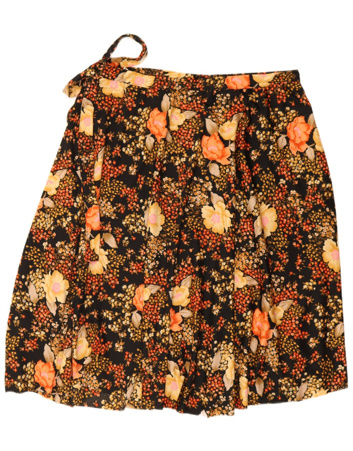 Vintage Womens A-Line Skirt W34 Large Black Floral Polyester