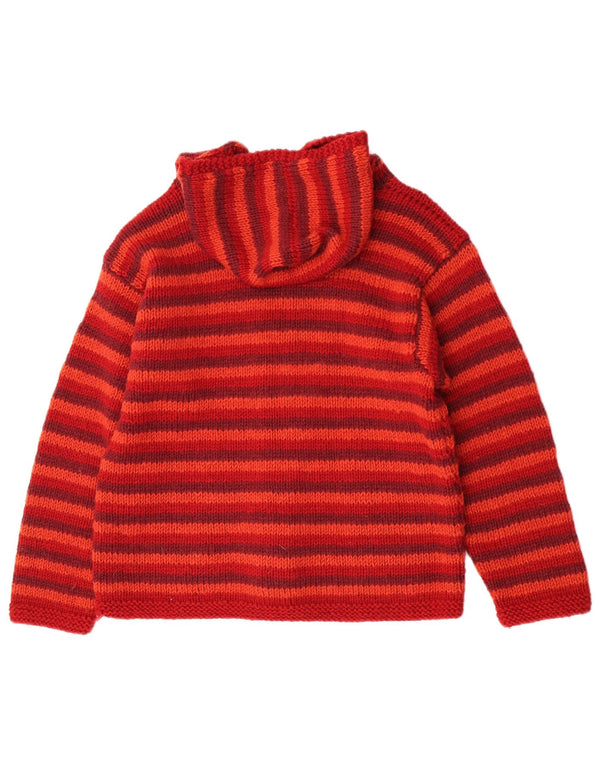 Pachamama Womens Handmade Hooded Cardigan Sweater UK 14 Medium Red Striped