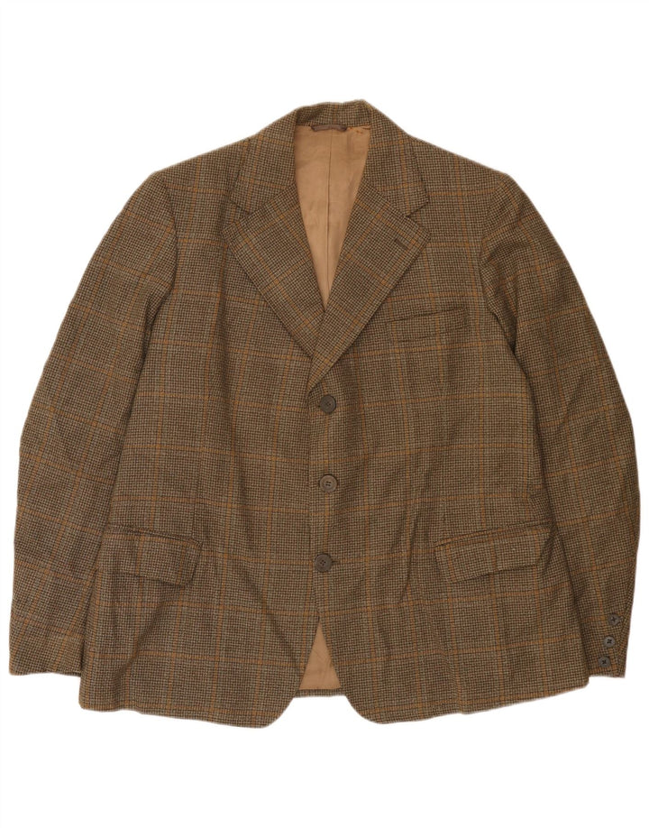 John Collier Mens 3 Button Blazer Jacket UK 38 Medium Brown Houndstooth