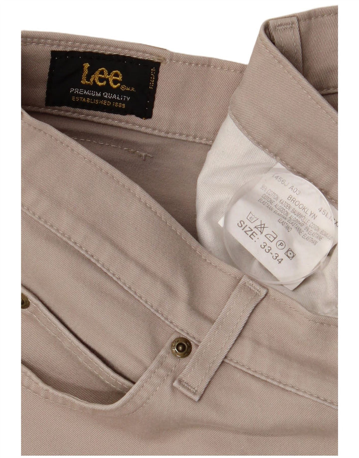 LEE Mens Brooklyn Straight Casual Trousers W33 L30 Beige Cotton
