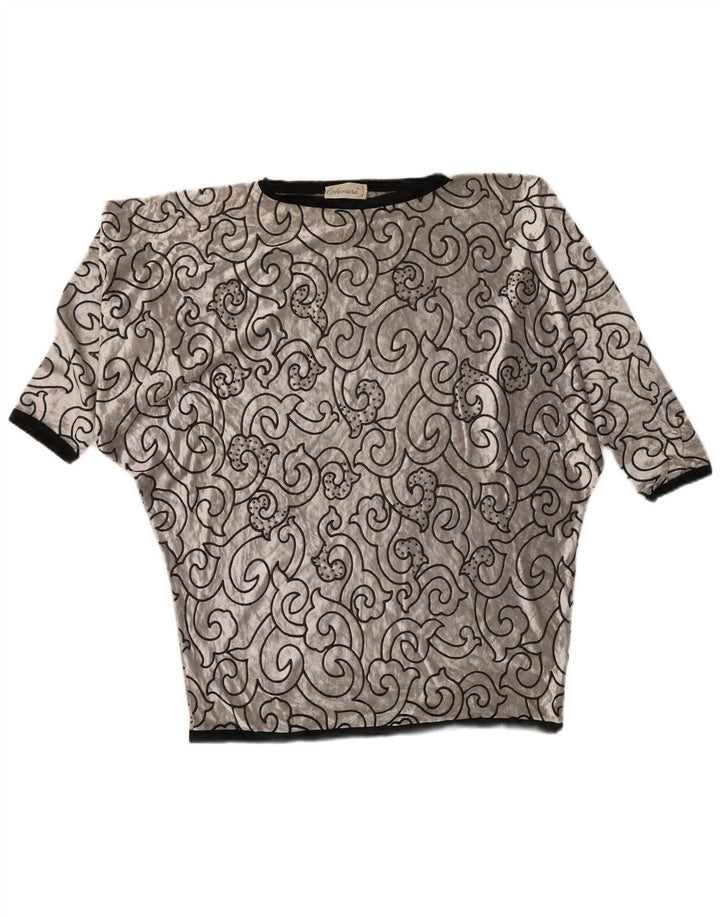 VINTAGE Womens Batwing Velvet Tunic Top UK 22 3XL Silver Geometric Viscose