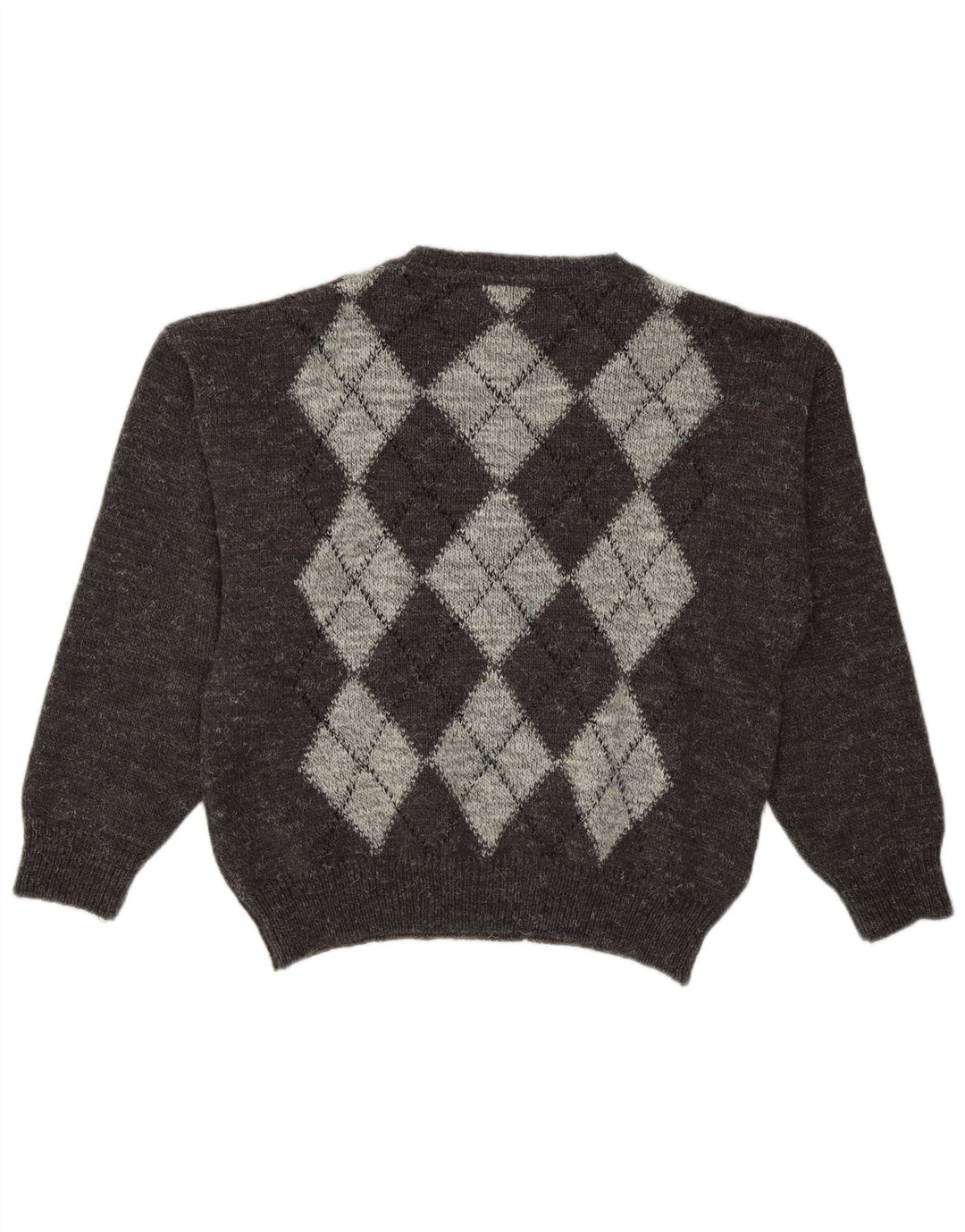 Jack Stone Mens V-Neck Jumper Sweater IT 48 Medium Grey Argyle/Diamond