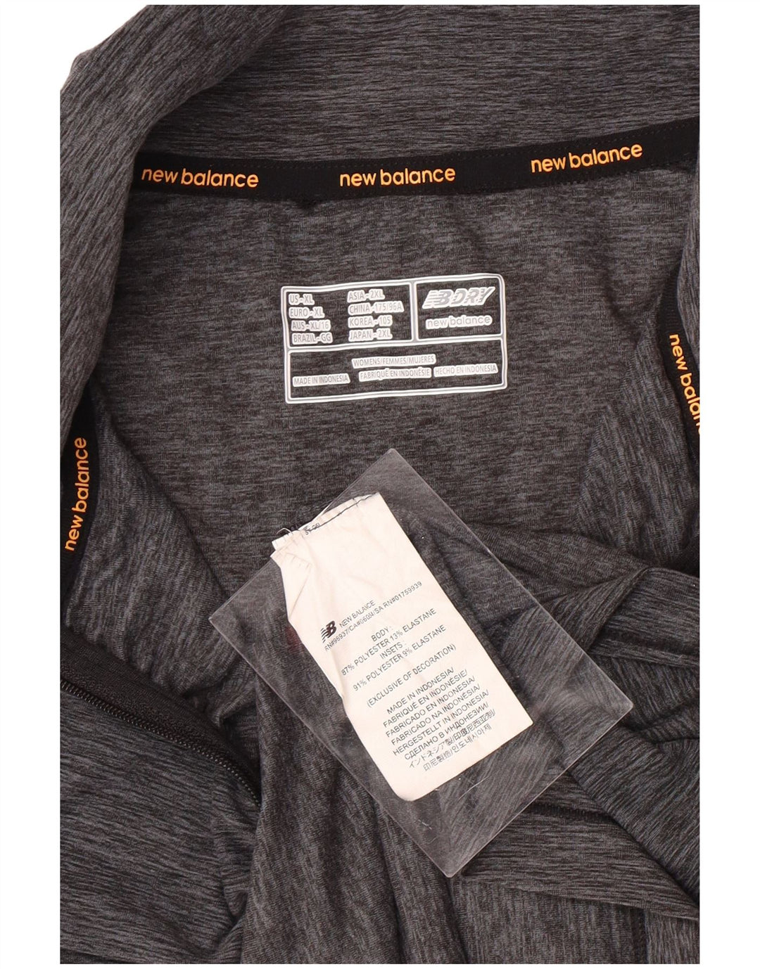 NEW BALANCE Womens Zip Neck Pullover Tracksuit Top UK 18 XL Grey Flecked