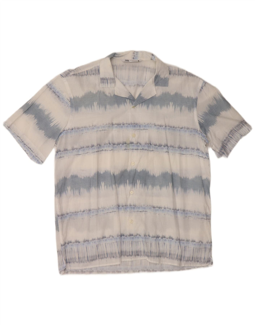 ZARA Mens Short Sleeve Shirt XL Blue Striped Cotton