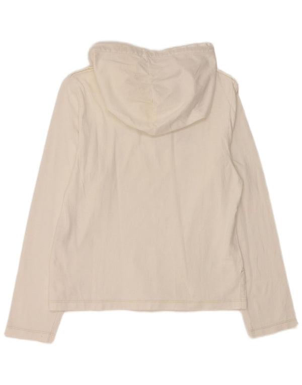 REPLAY Womens Hooded Graphic Top Long Sleeve UK 14 Large White Cotton