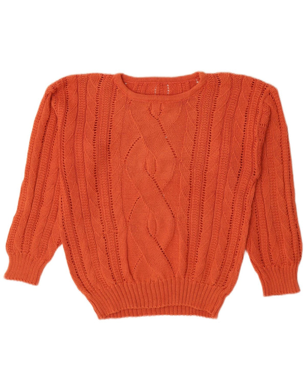 VINTAGE Womens Crew Neck Jumper Sweater UK 14 Medium Orange