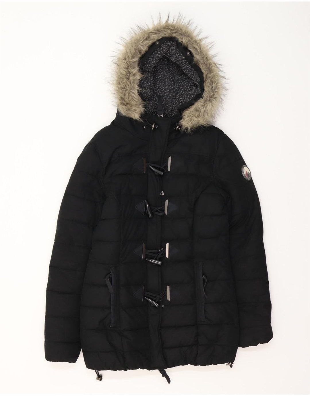 SUPERDRY Womens Hooded Padded Jacket UK 12 Medium  Black Polyester