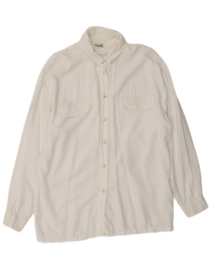 Vintage Womens Oversized Shirt Blouse UK 10 Small White Viscose