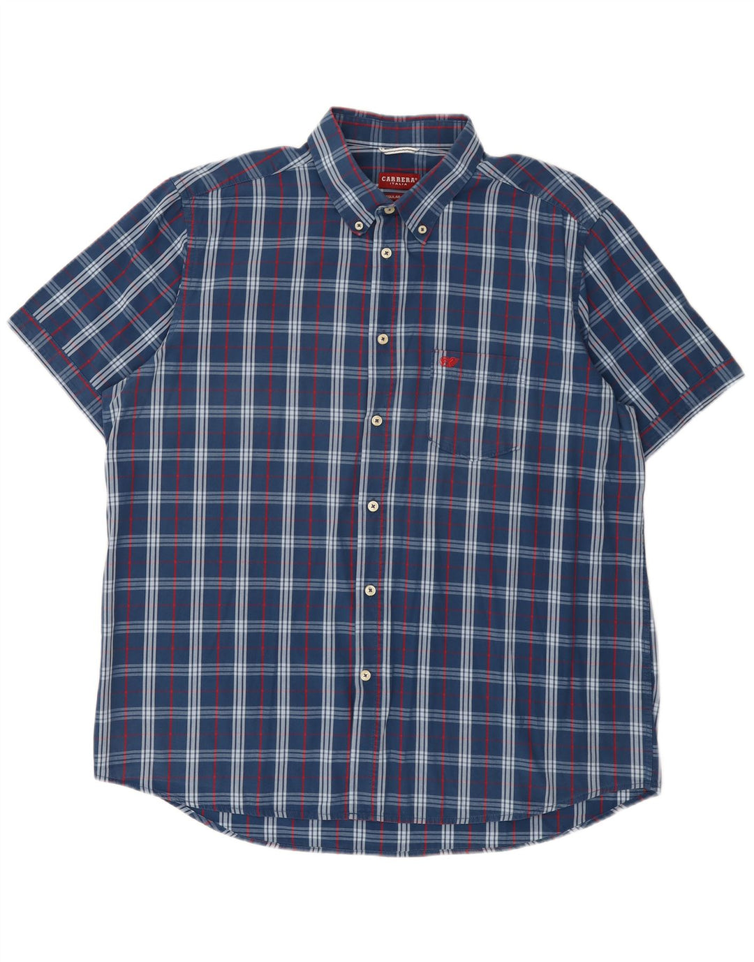 Carrera Mens Short Sleeve Regular Fit Shirt 2XL Blue Check Cotton