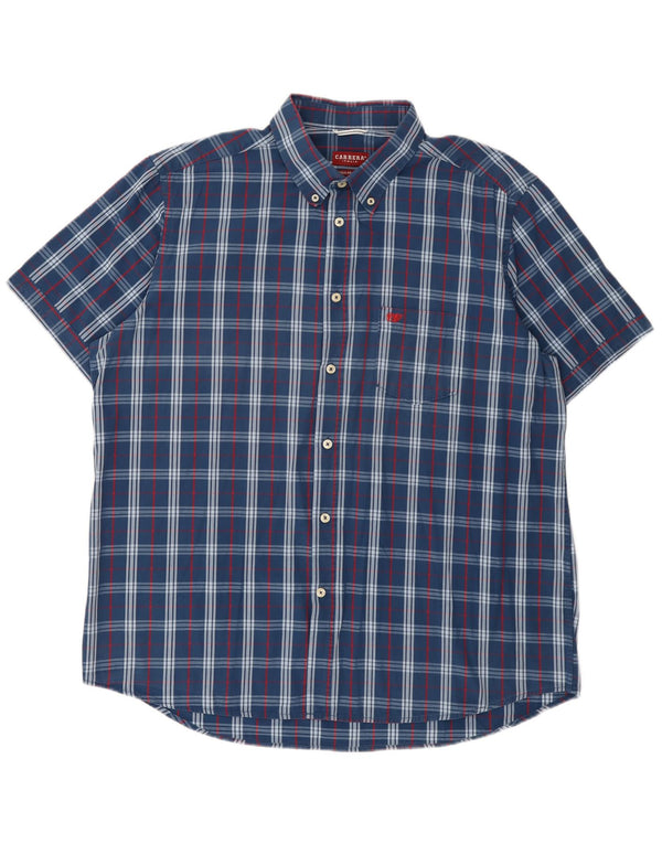 Carrera Mens Short Sleeve Regular Fit Shirt 2XL Blue Check Cotton