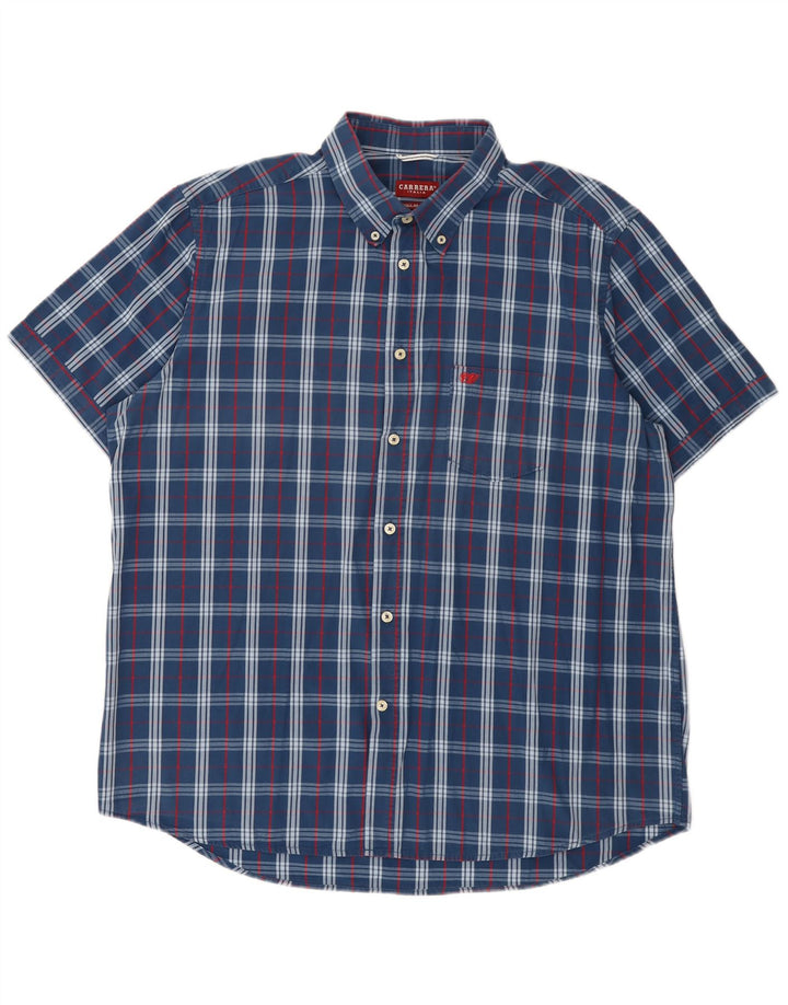 Carrera Mens Short Sleeve Regular Fit Shirt 2XL Blue Check Cotton