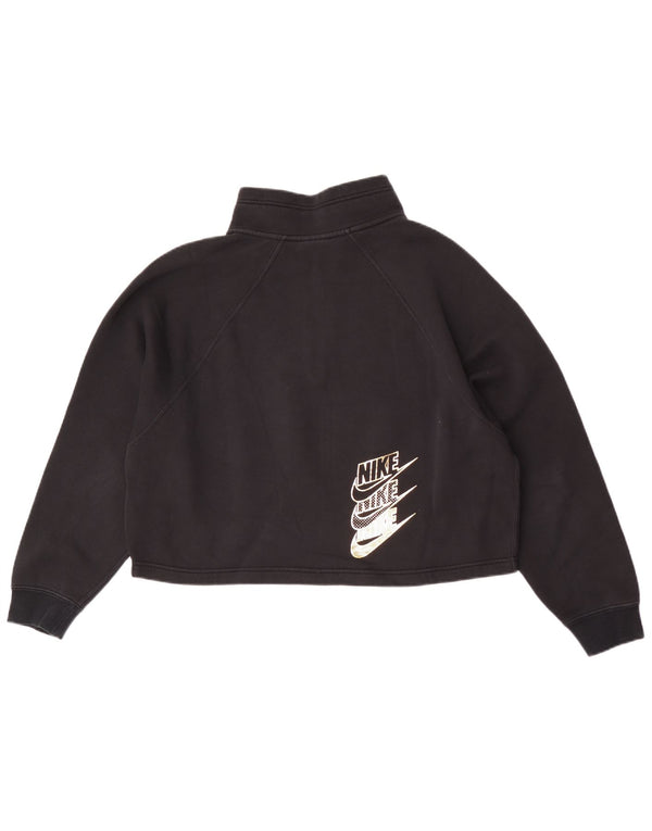Nike Womens Crop Graphic Zip Neck Sweatshirt Jumper UK 16 Large Black