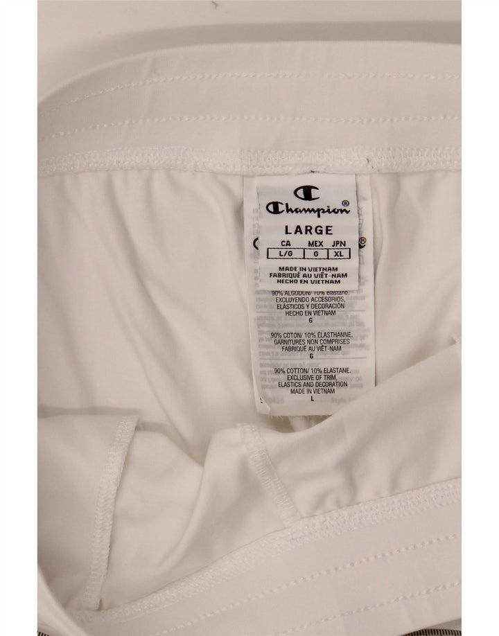 CHAMPION Womens Graphic Sport Shorts UK 16 Large  White Cotton