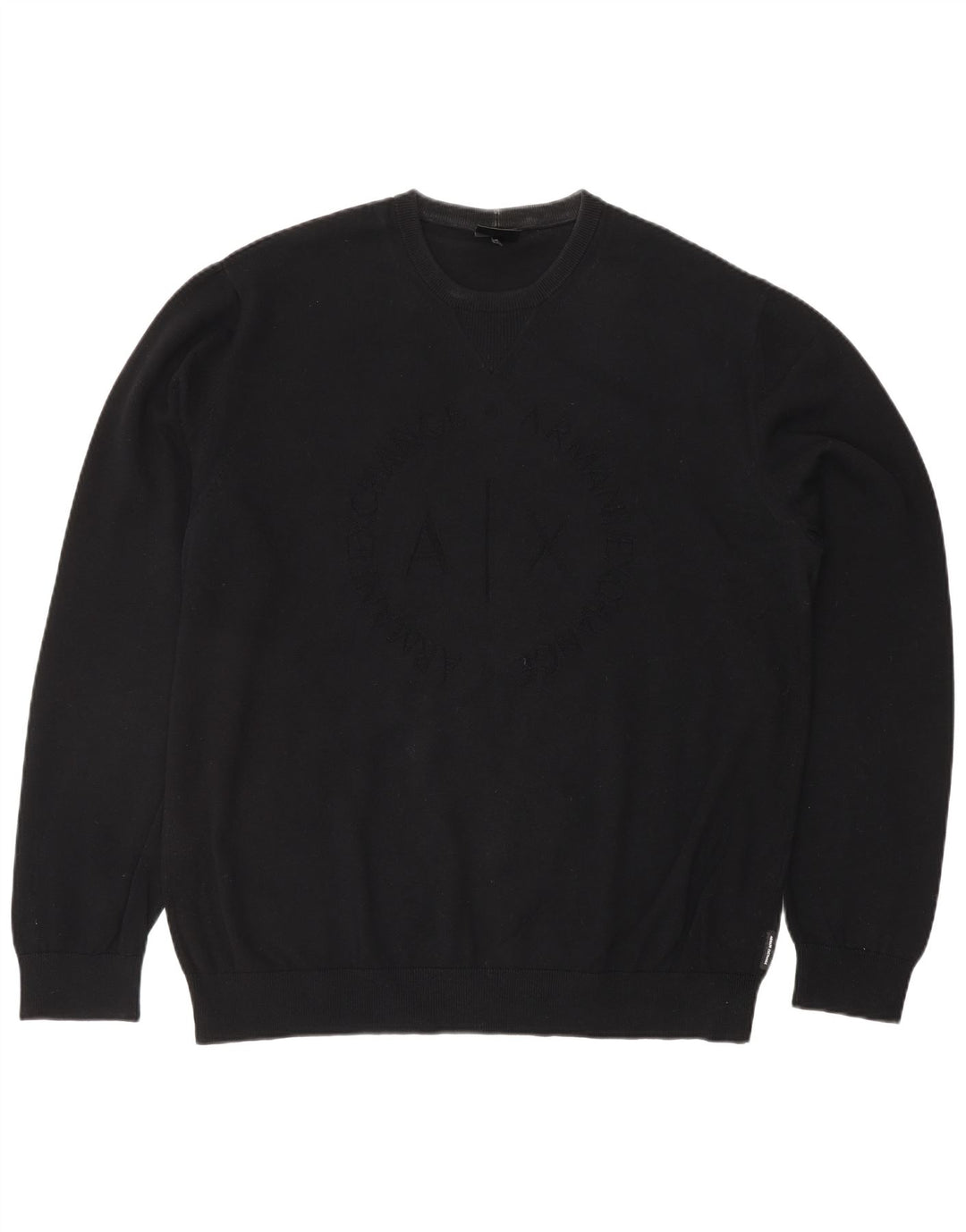 ARMANI EXCHANGE Mens Graphic Crew Neck Jumper Sweater Large Black Cotton