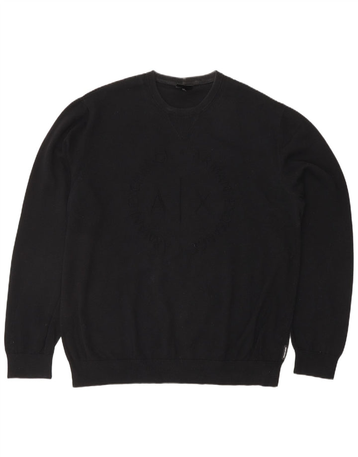 ARMANI EXCHANGE Mens Graphic Crew Neck Jumper Sweater Large Black Cotton