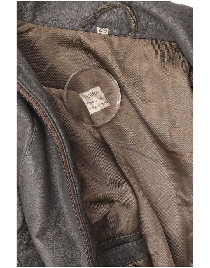 Vintage Mens Leather Jacket IT 52 XL Grey Leather