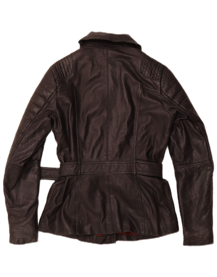 RIVER ISLAND Womens Leather Biker Jacket UK 8 Small  Black Leather