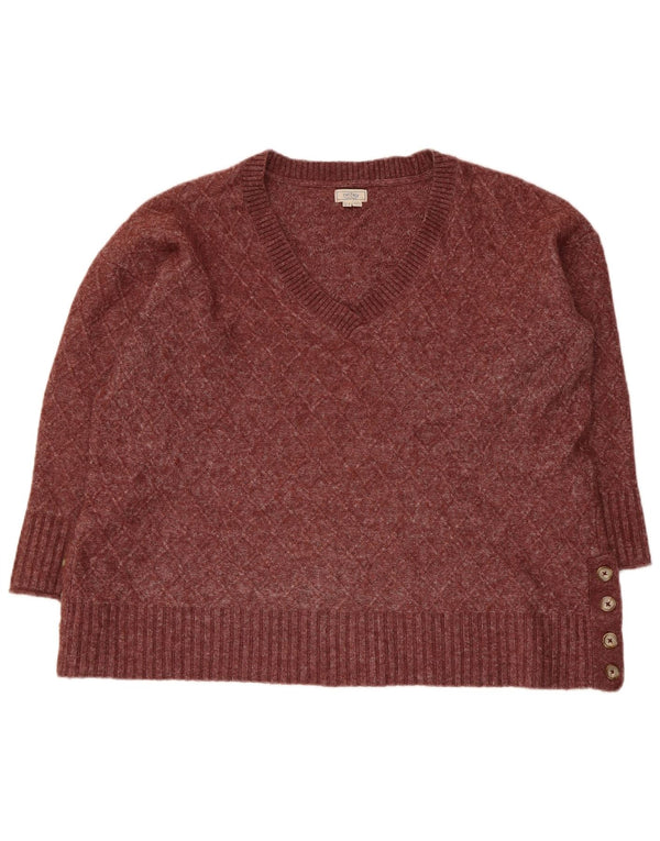 Fat Face Womens V-Neck Jumper Sweater UK 20 2XL Burgundy Polyester