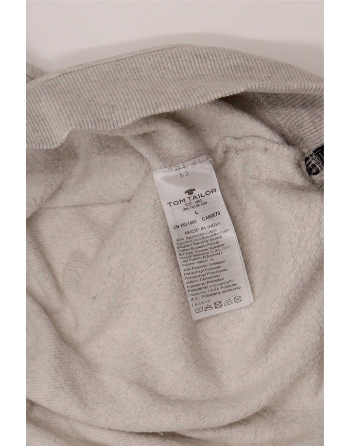 Tom Tailor Mens Graphic Hoodie Jumper Large Grey Cotton