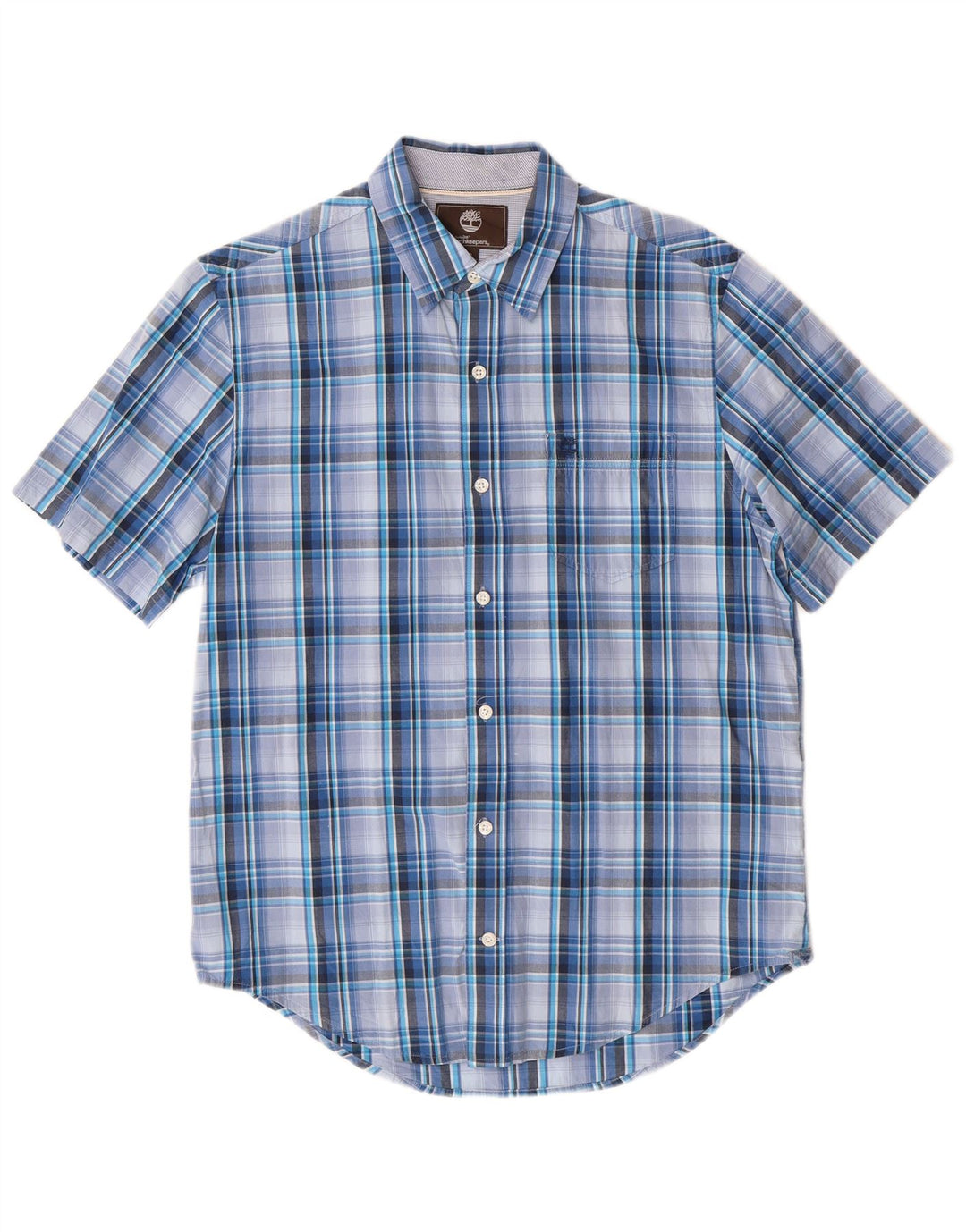 Timberland Mens Short Sleeve Regular Fit Shirt Small Blue Plaid Cotton