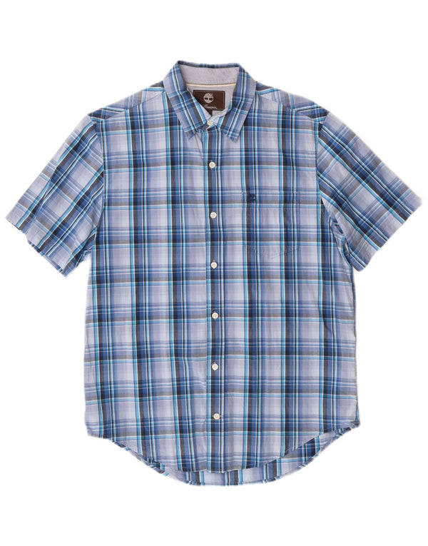 Timberland Mens Short Sleeve Regular Fit Shirt Small Blue Plaid Cotton