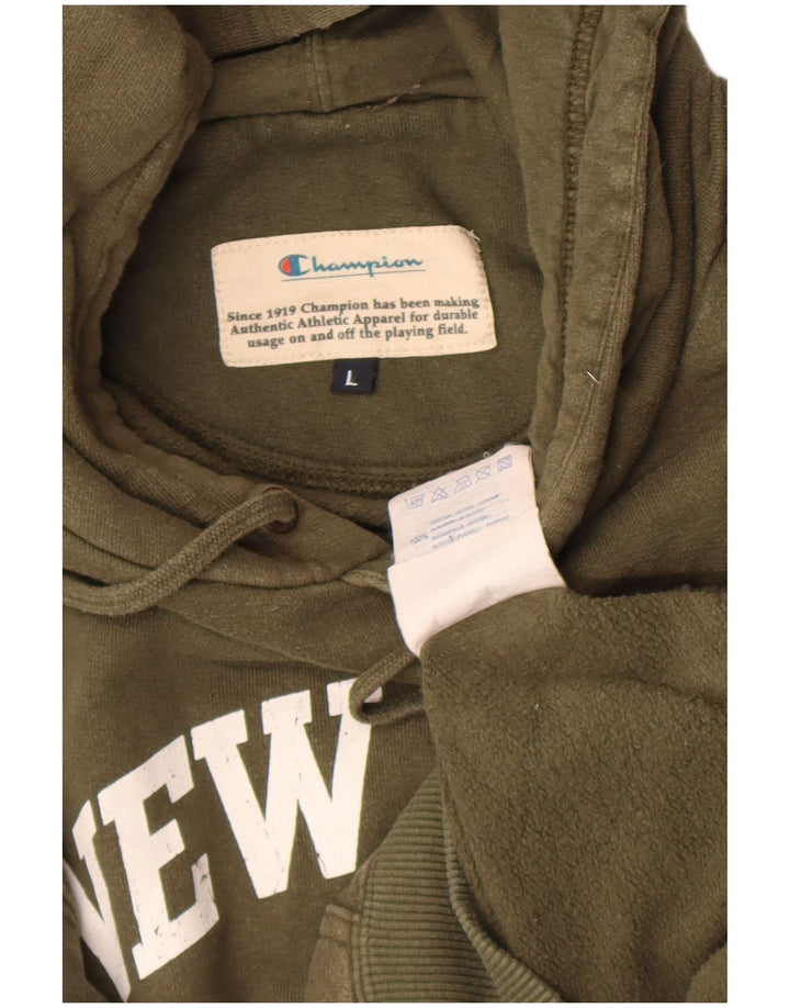 Champion Mens Graphic Hoodie Jumper Large Khaki Cotton
