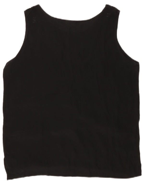 VINTAGE Womens Sleeveless Blouse Top UK 14 Medium Black Silk