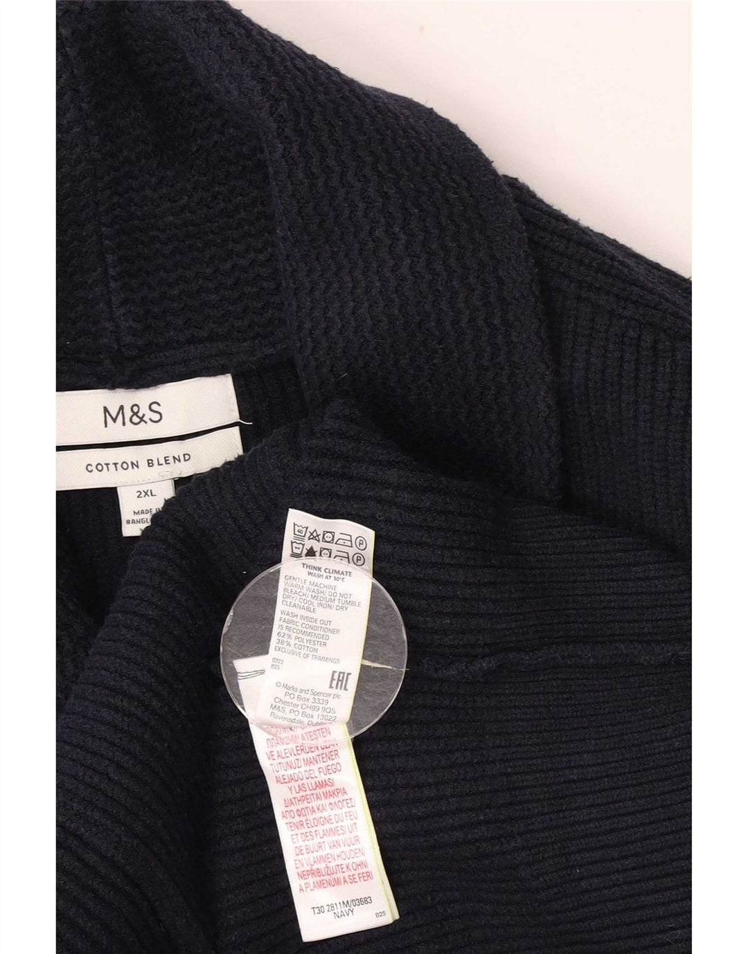 Marks & Spencer Mens Cardigan Sweater 2XL Navy Blue Polyester