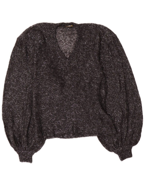Linea Womens Crop V-Neck Jumper Sweater UK 14 Large Black Flecked