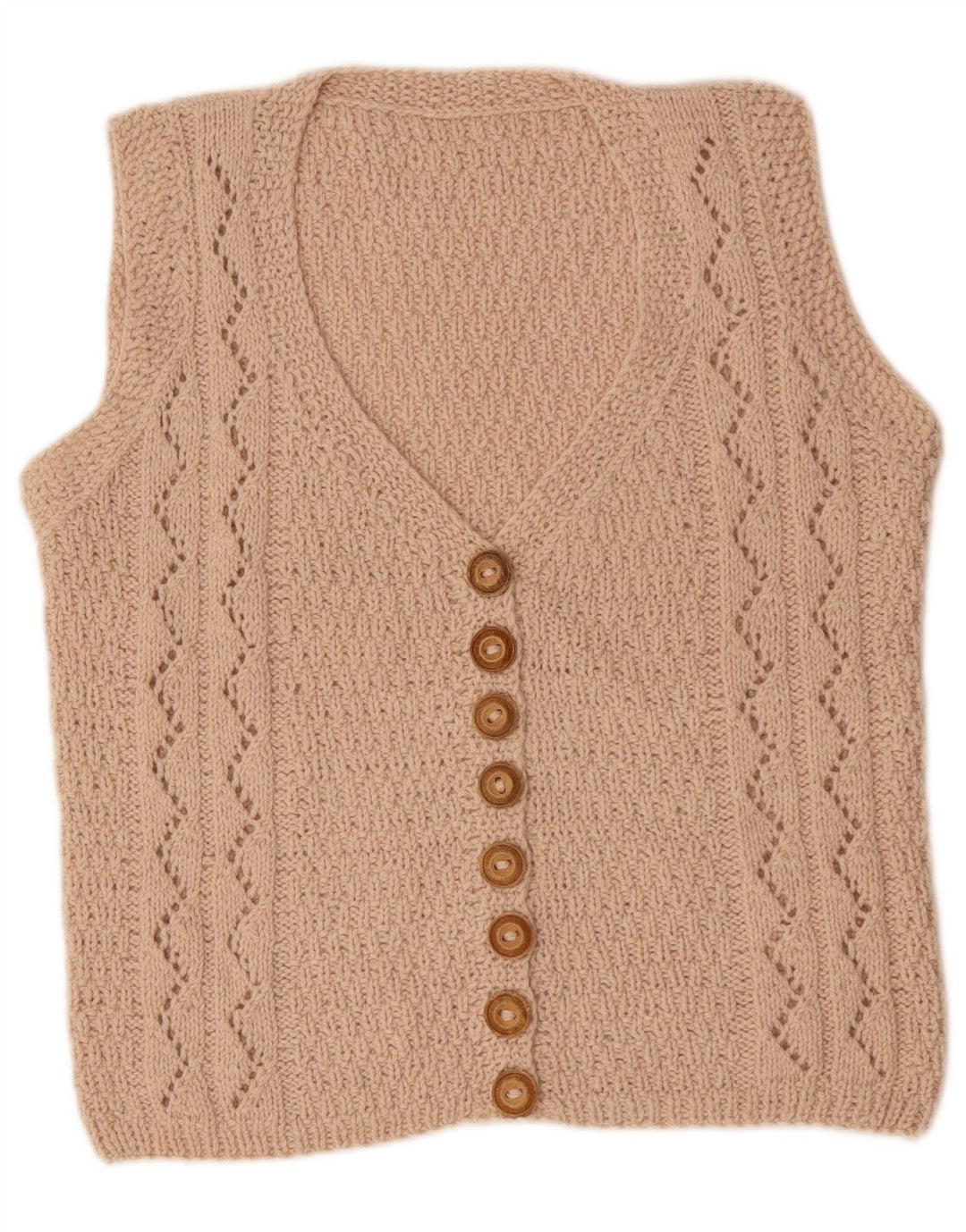 VINTAGE Womens Sleeveless Cardigan Sweater UK 14 Medium Beige