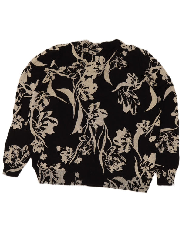 MARKS & SPENCER Womens Crop Cardigan Sweater UK 20 2XL Black Floral