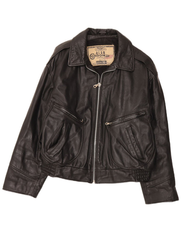Alan Gordon Mens Leather Bomber Jacket UK 38 Medium Black