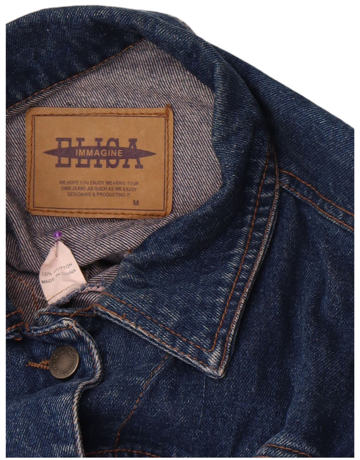 Vintage Womens Crop Denim Jacket UK 14 Medium Blue Cotton