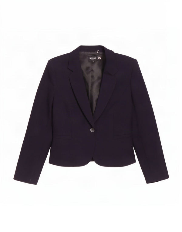Hobbs Womens 1 Button Blazer Jacket UK 12 Medium Navy Blue Wool